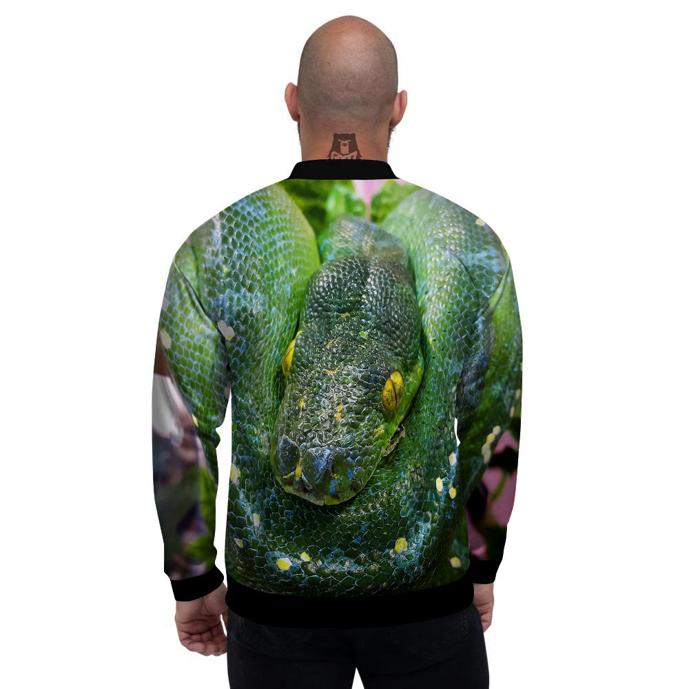 Python Snake Green Reticulated Print Men's Bomber Jacket-grizzshop