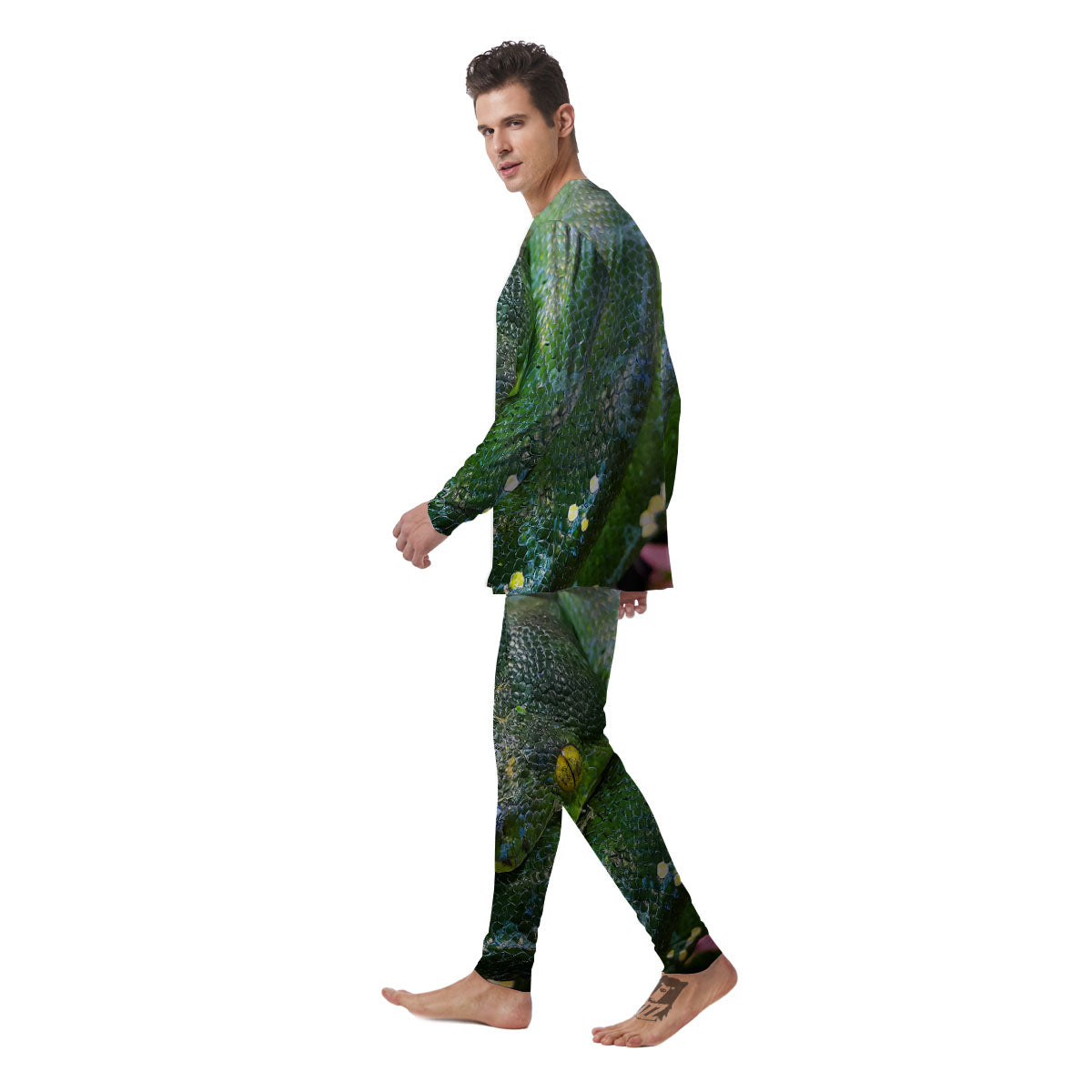 Python Snake Green Reticulated Print Men's Pajamas-grizzshop