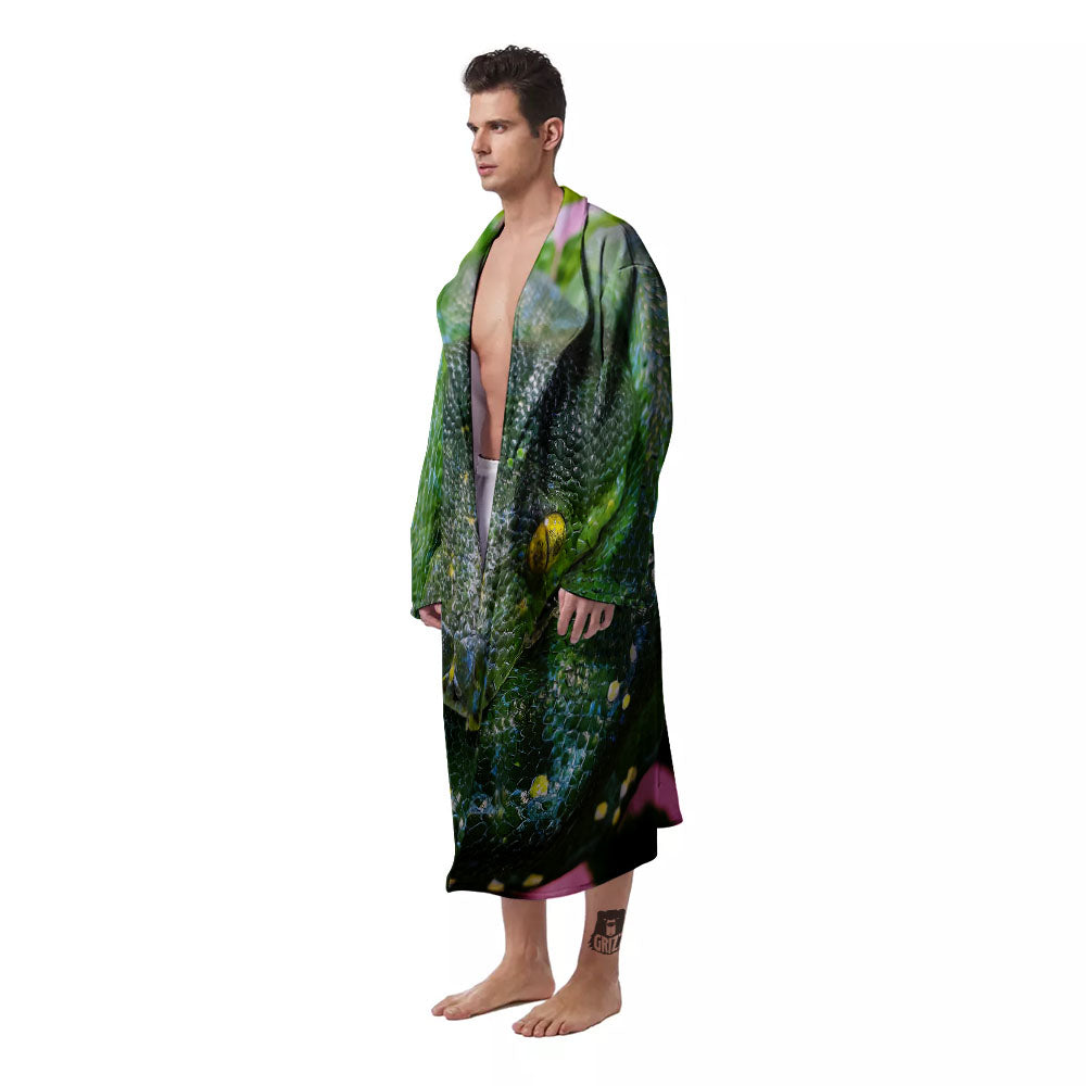 Python Snake Green Reticulated Print Men's Robe-grizzshop