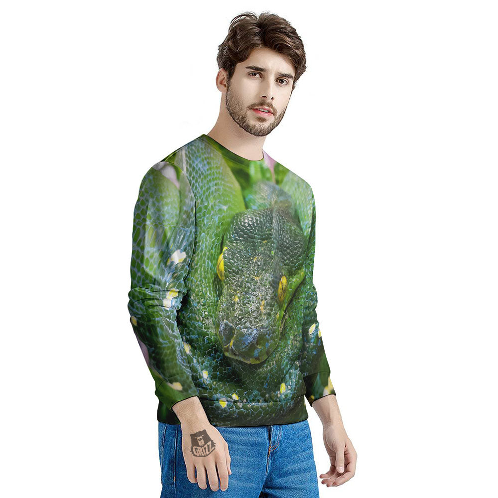 Python Snake Green Reticulated Print Men's Sweatshirt-grizzshop