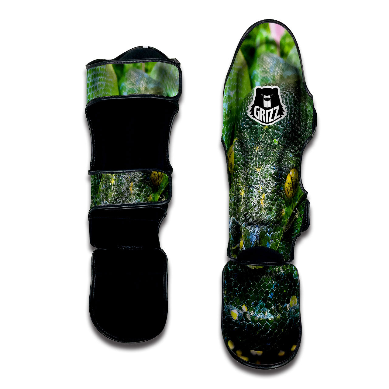 Python Snake Green Reticulated Print Muay Thai Shin Guards-grizzshop
