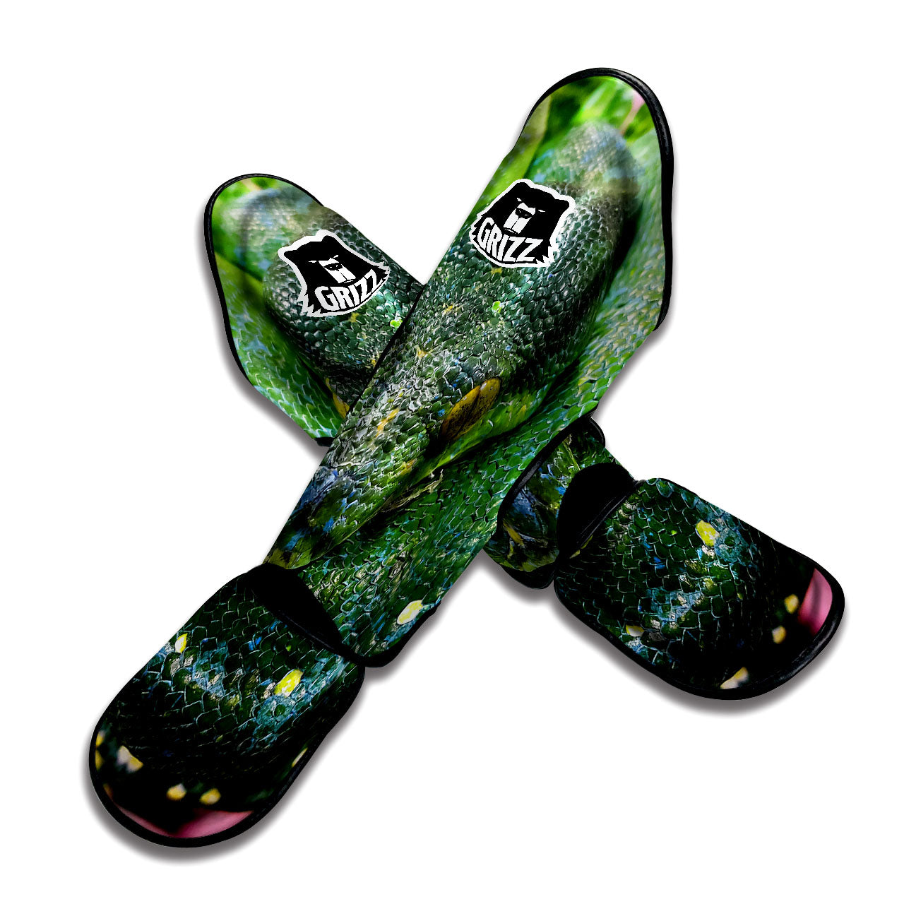 Python Snake Green Reticulated Print Muay Thai Shin Guards-grizzshop