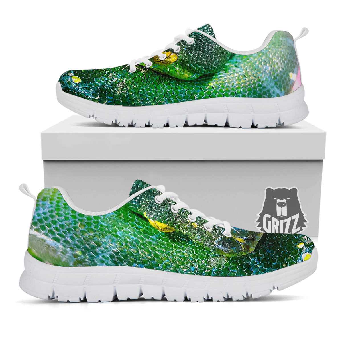 Python Snake Green Reticulated Print White Sneaker-grizzshop