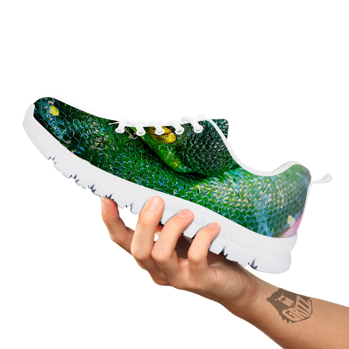 Python Snake Green Reticulated Print White Sneaker-grizzshop