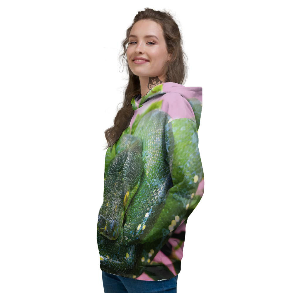 Python Snake Green Reticulated Print Women's Hoodie-grizzshop