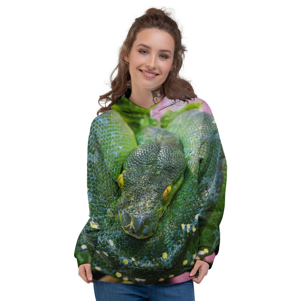 Python Snake Green Reticulated Print Women's Hoodie-grizzshop
