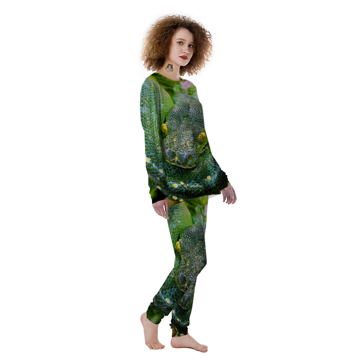 Python Snake Green Reticulated Print Women's Pajamas-grizzshop