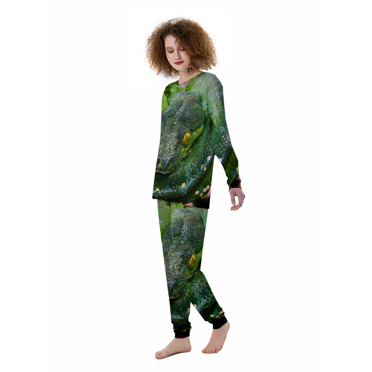 Python Snake Green Reticulated Print Women's Pajamas-grizzshop