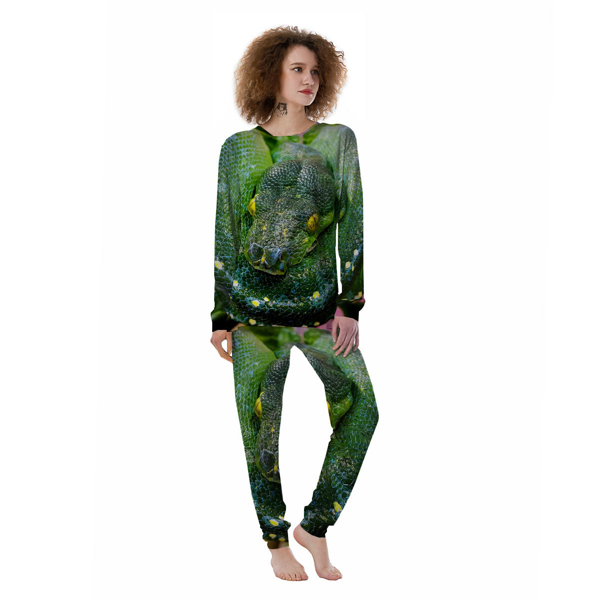 Python Snake Green Reticulated Print Women's Pajamas-grizzshop