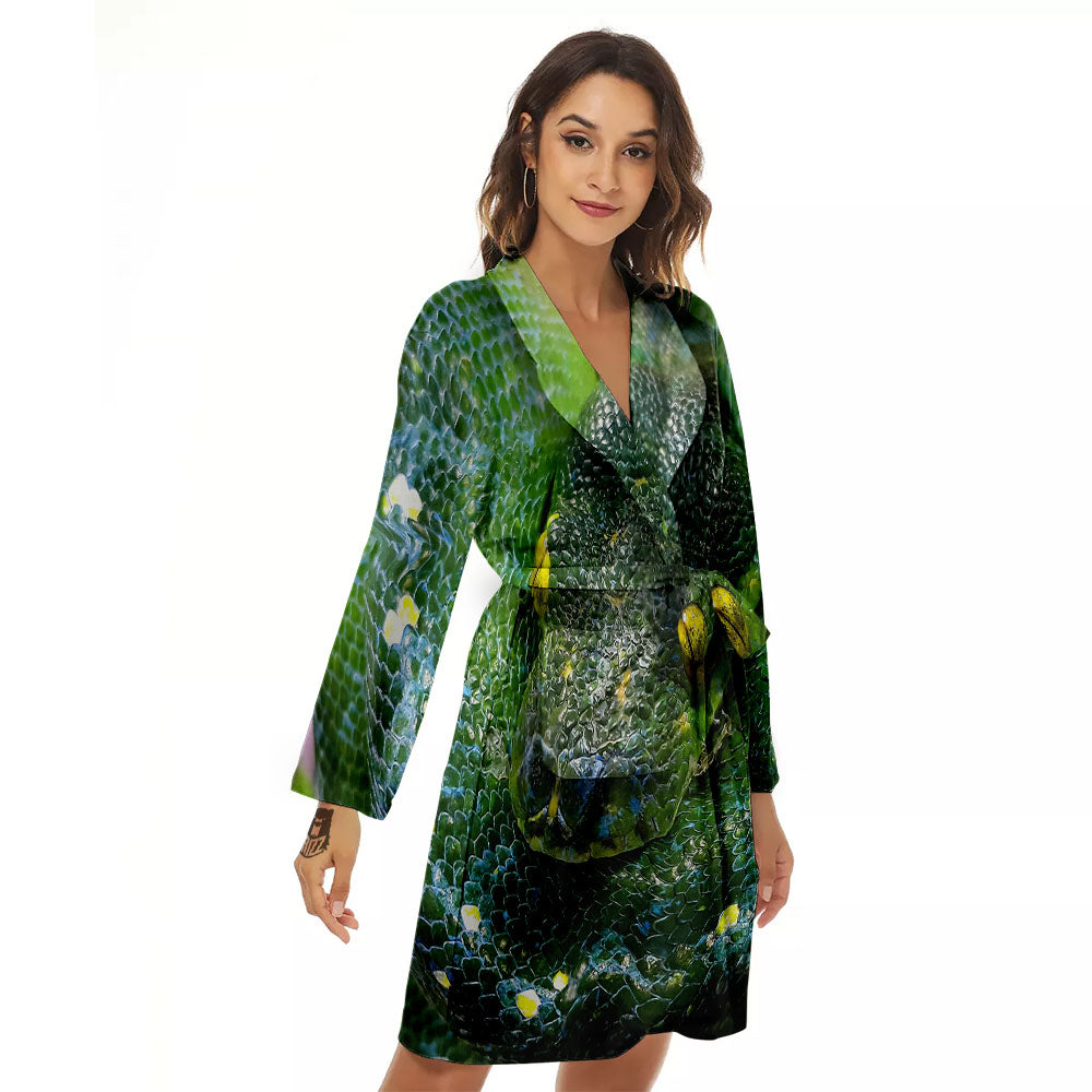 Python Snake Green Reticulated Print Women's Robe-grizzshop