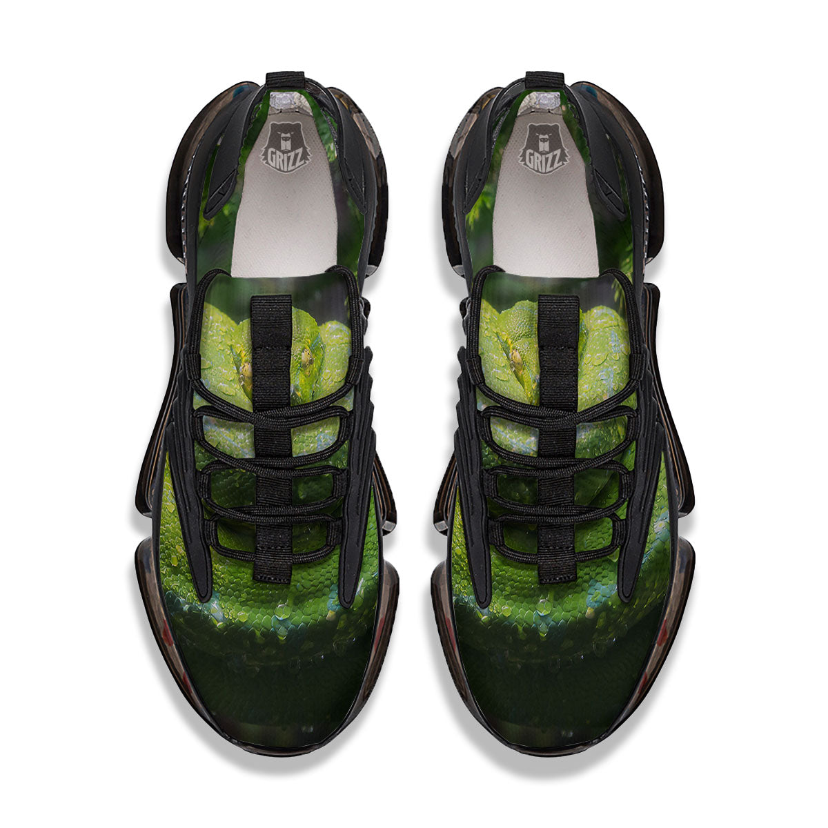 Python Snake Green Tree Print Black Gym Shoes-grizzshop