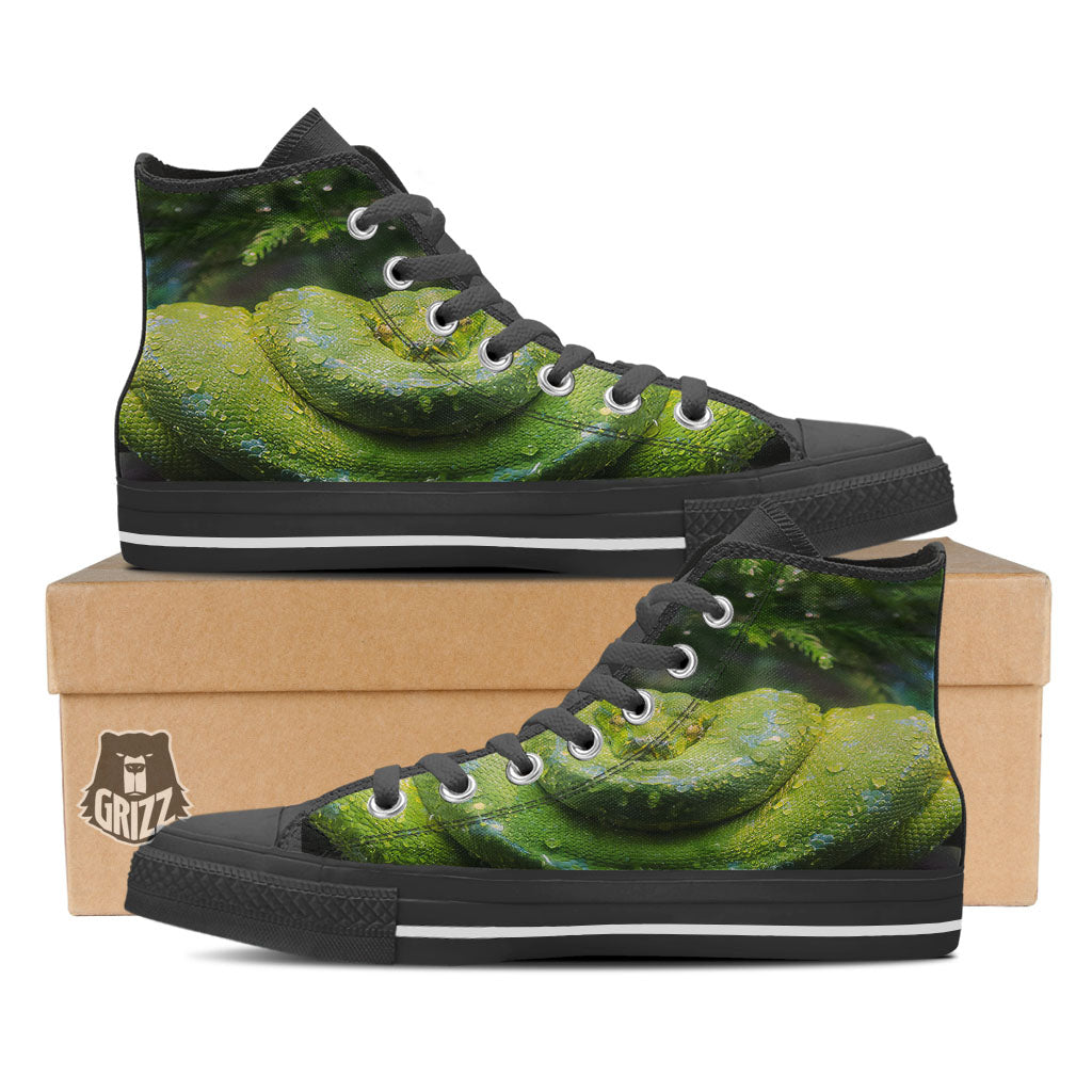 Python Snake Green Tree Print Black High Top Shoes-grizzshop