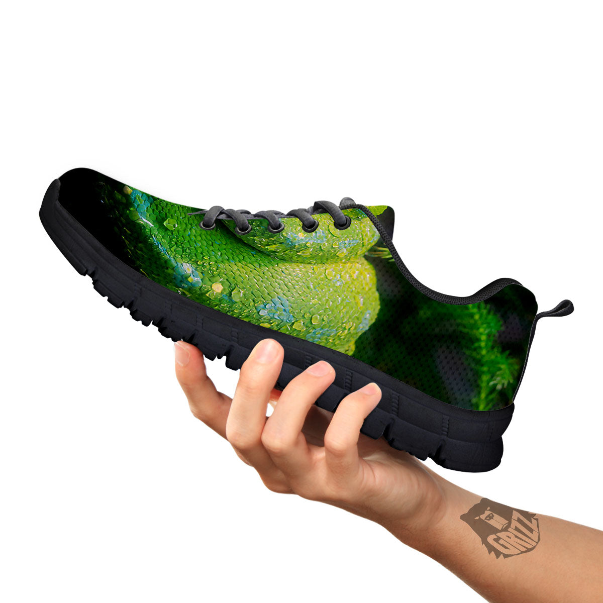 Python Snake Green Tree Print Black Sneaker-grizzshop