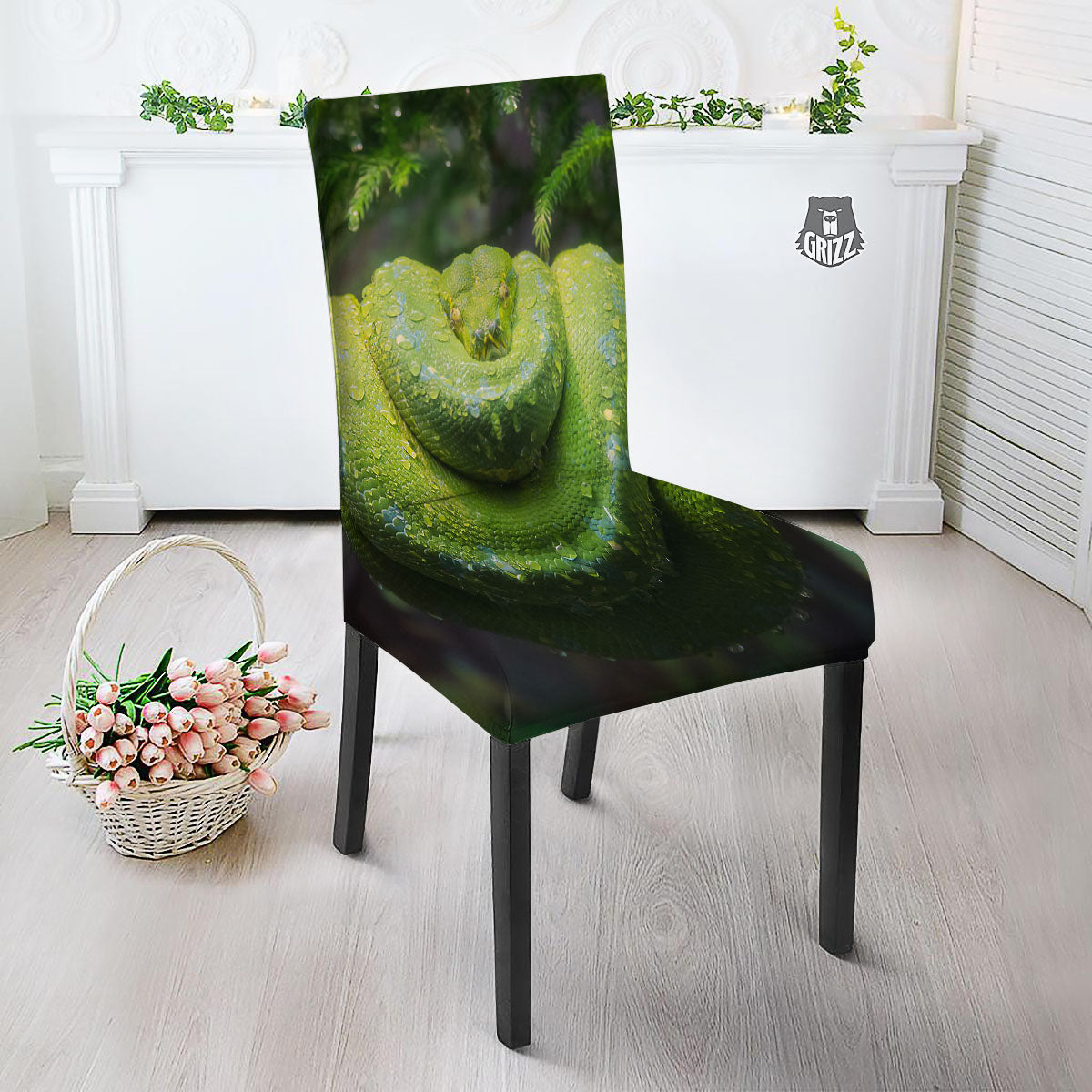 Python Snake Green Tree Print Dining Chair Slipcover-grizzshop