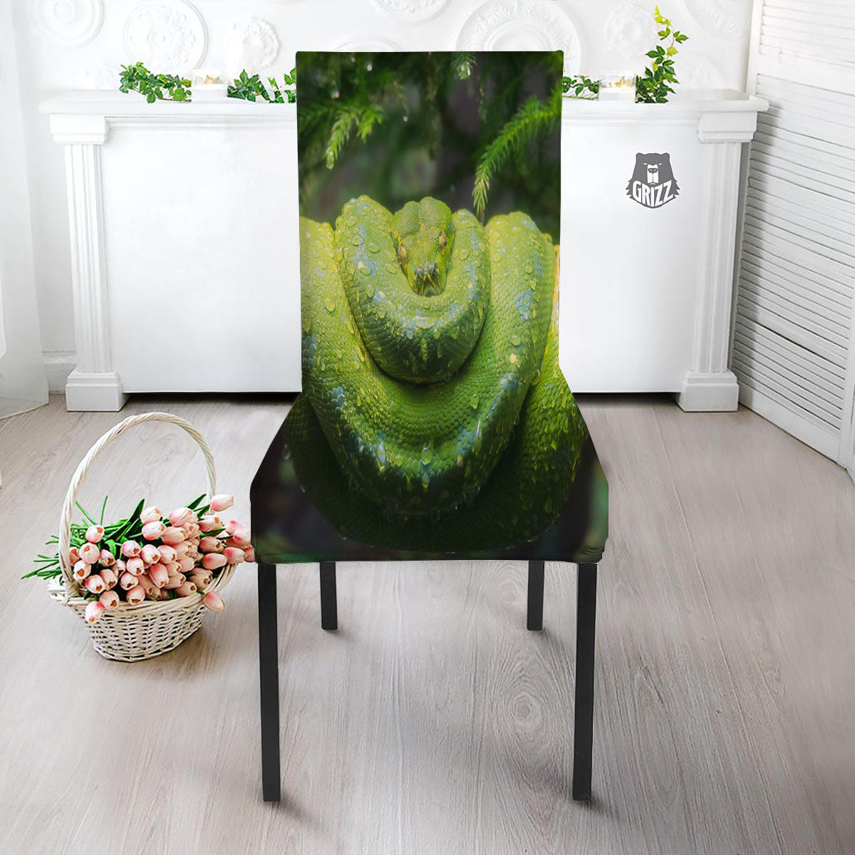 Python Snake Green Tree Print Dining Chair Slipcover-grizzshop