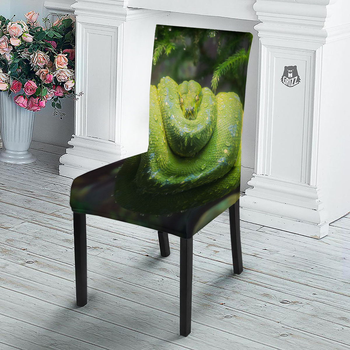 Python Snake Green Tree Print Dining Chair Slipcover-grizzshop