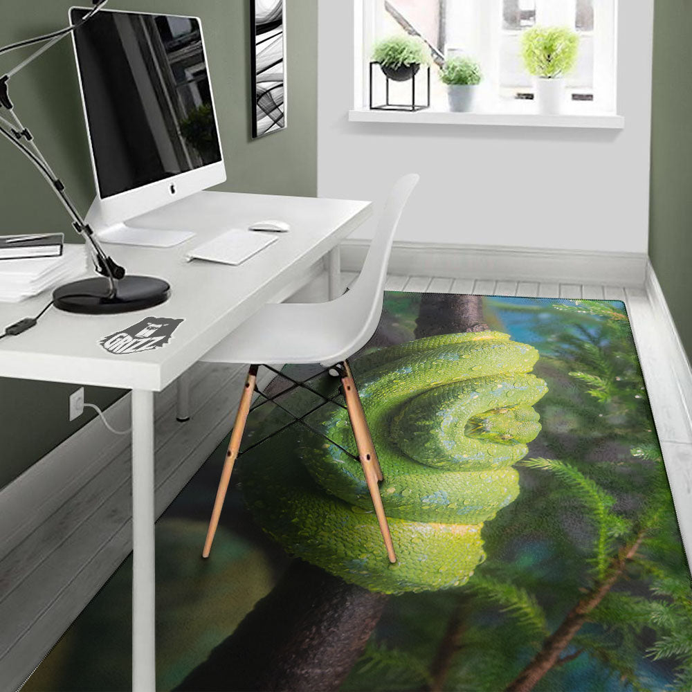 Python Snake Green Tree Print Floor Mat-grizzshop