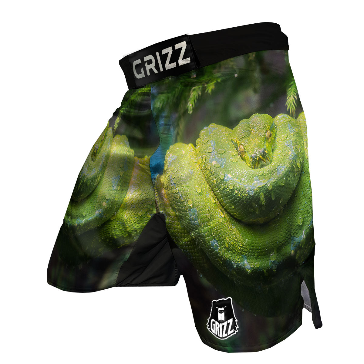 Python Snake Green Tree Print MMA Shorts-grizzshop