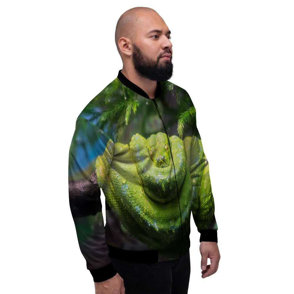 Python Snake Green Tree Print Men's Bomber Jacket-grizzshop