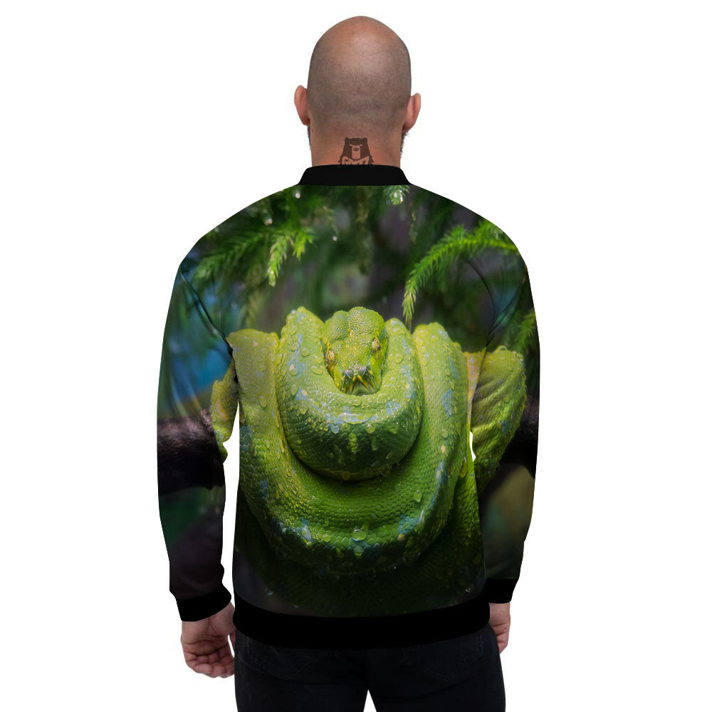 Python Snake Green Tree Print Men's Bomber Jacket-grizzshop