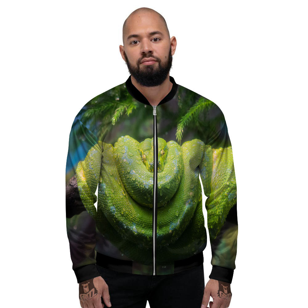 Python Snake Green Tree Print Men's Bomber Jacket-grizzshop