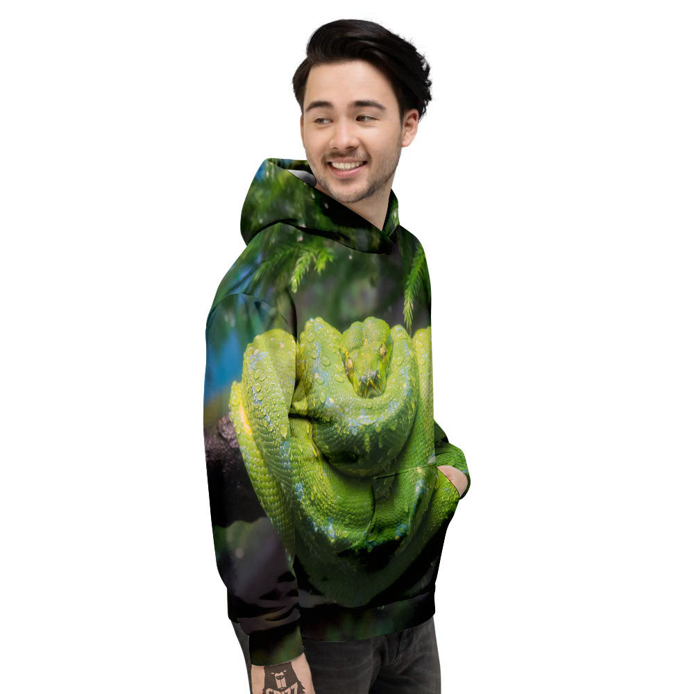 Python Snake Green Tree Print Men's Hoodie-grizzshop