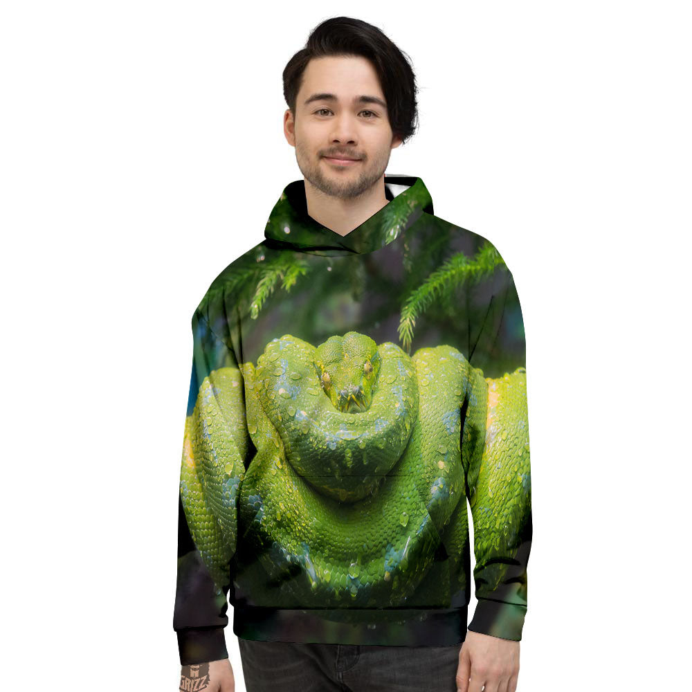 Python Snake Green Tree Print Men's Hoodie-grizzshop