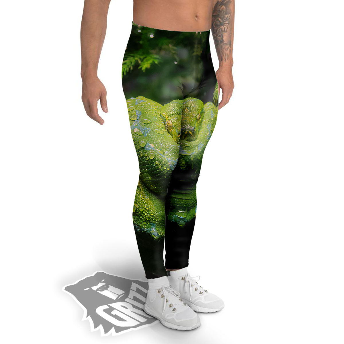Python Snake Green Tree Print Men's Leggings-grizzshop