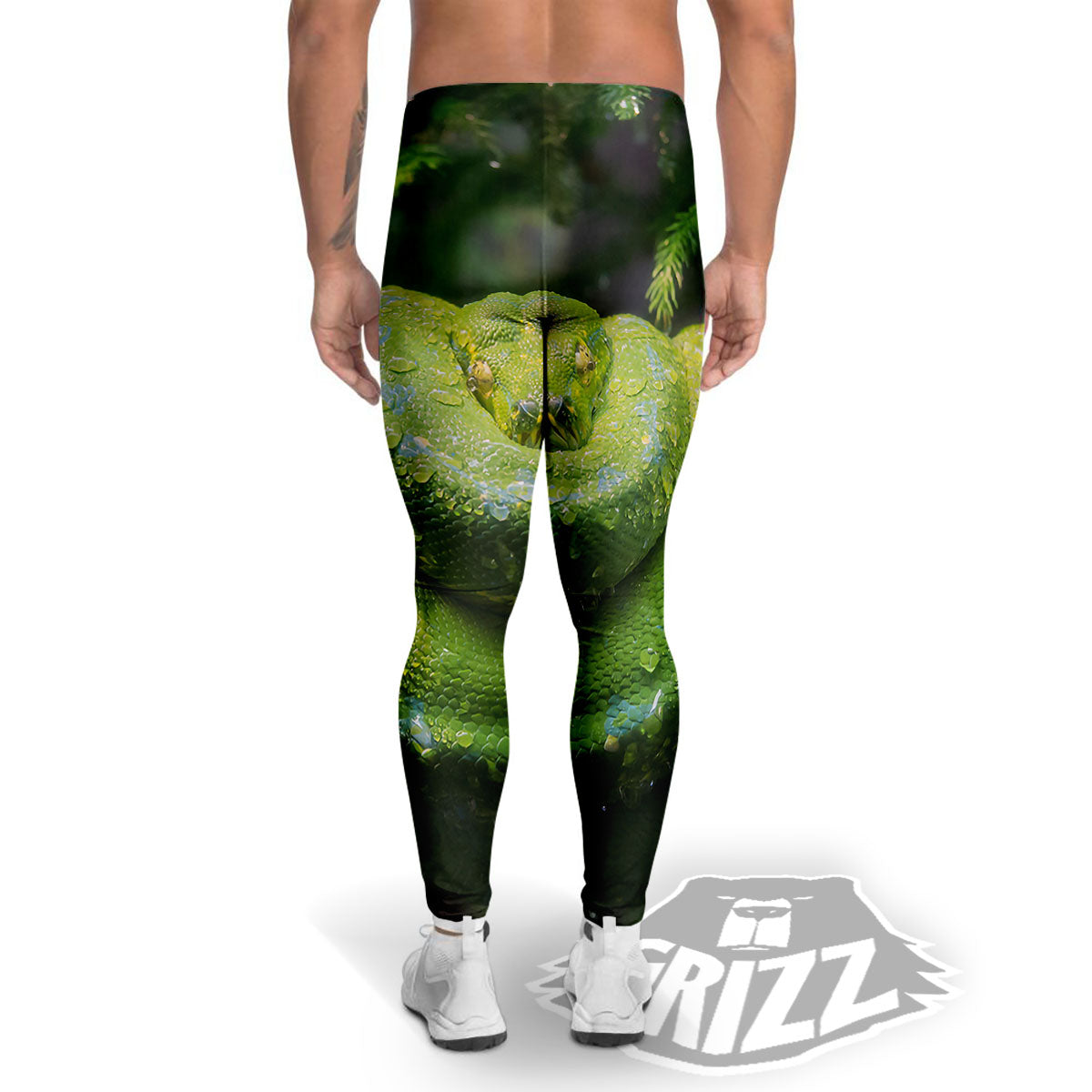 Python Snake Green Tree Print Men's Leggings-grizzshop