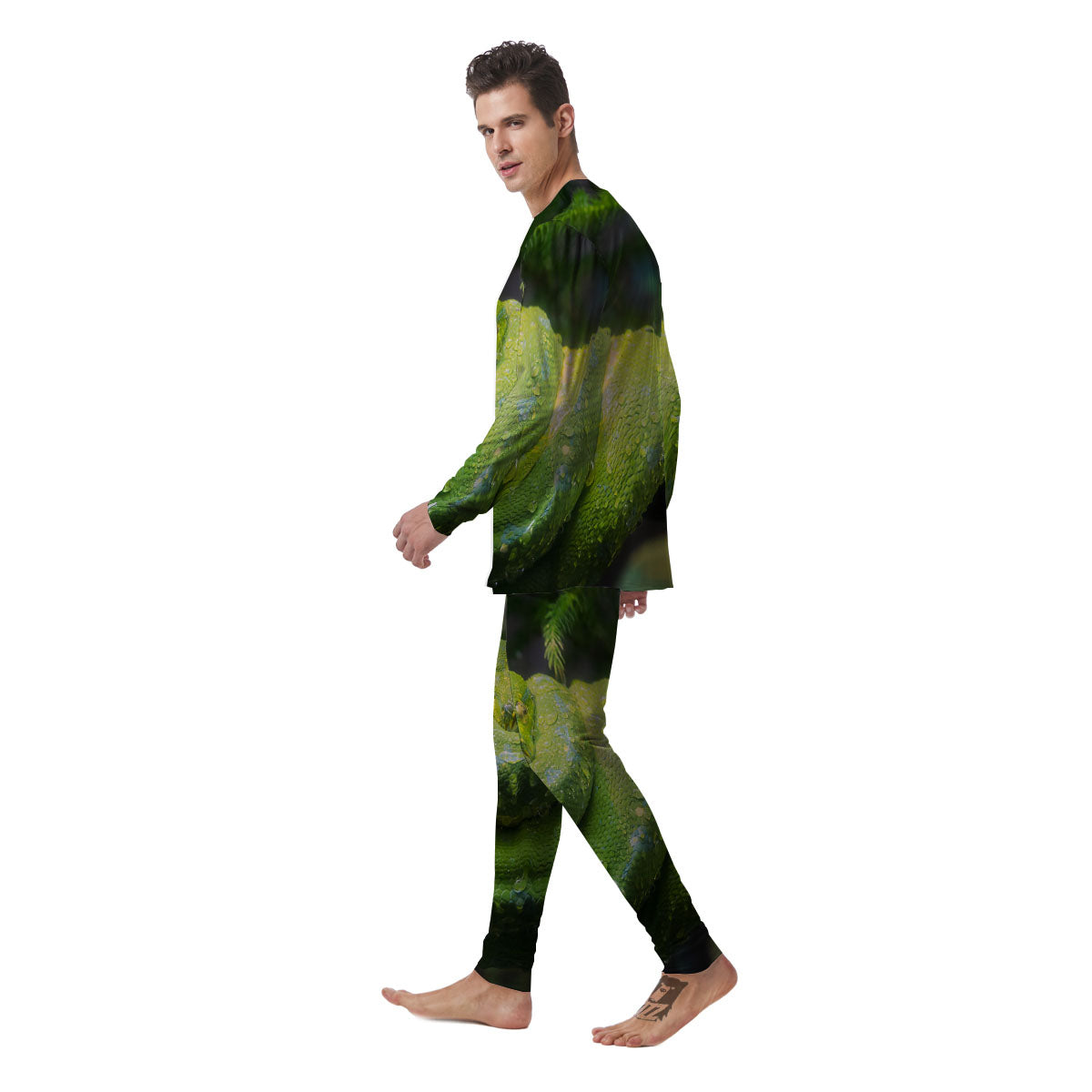 Python Snake Green Tree Print Men's Pajamas-grizzshop