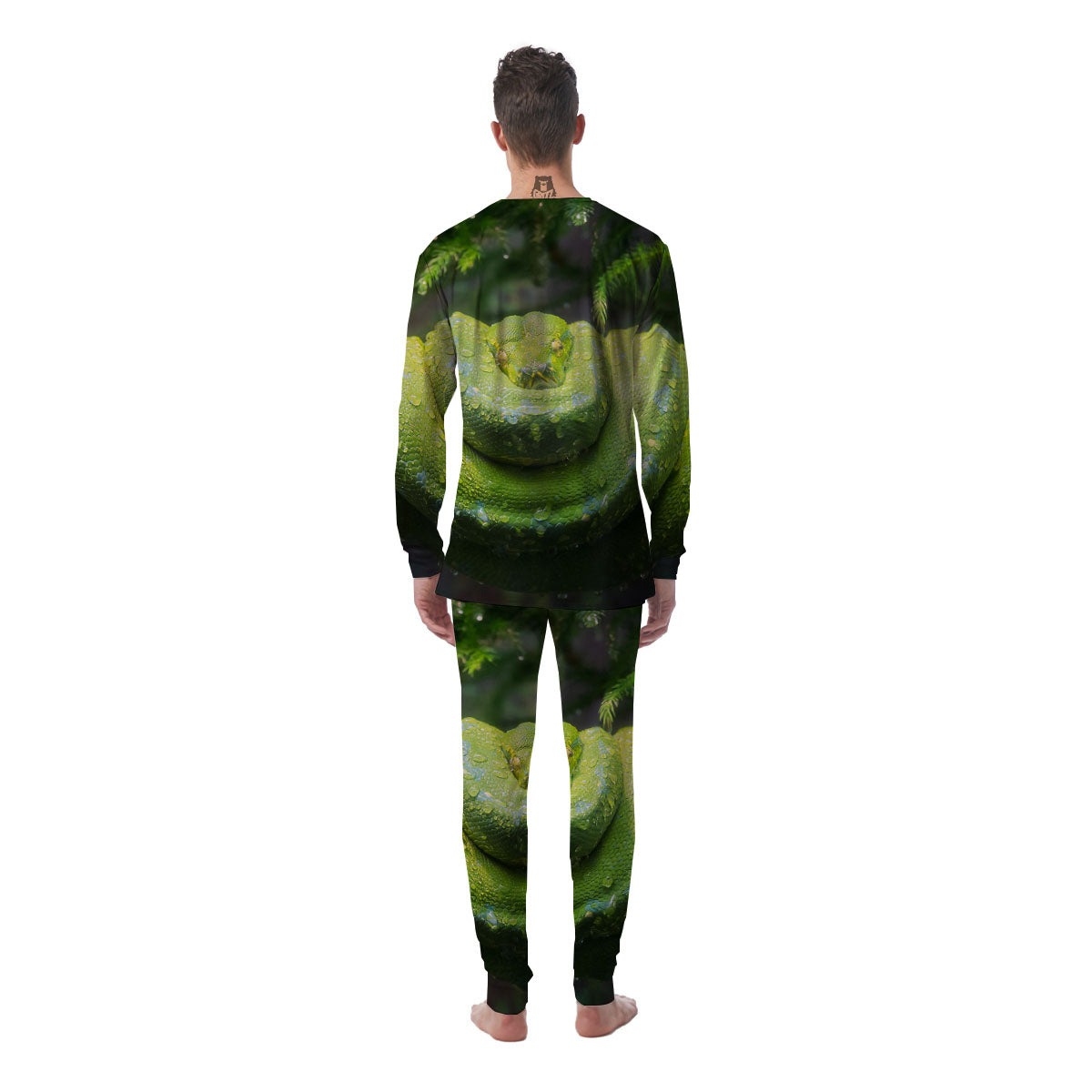 Python Snake Green Tree Print Men's Pajamas-grizzshop