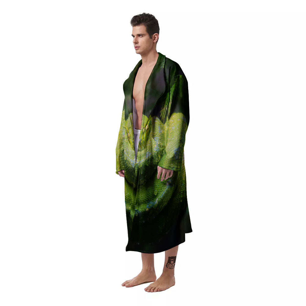 Python Snake Green Tree Print Men's Robe-grizzshop