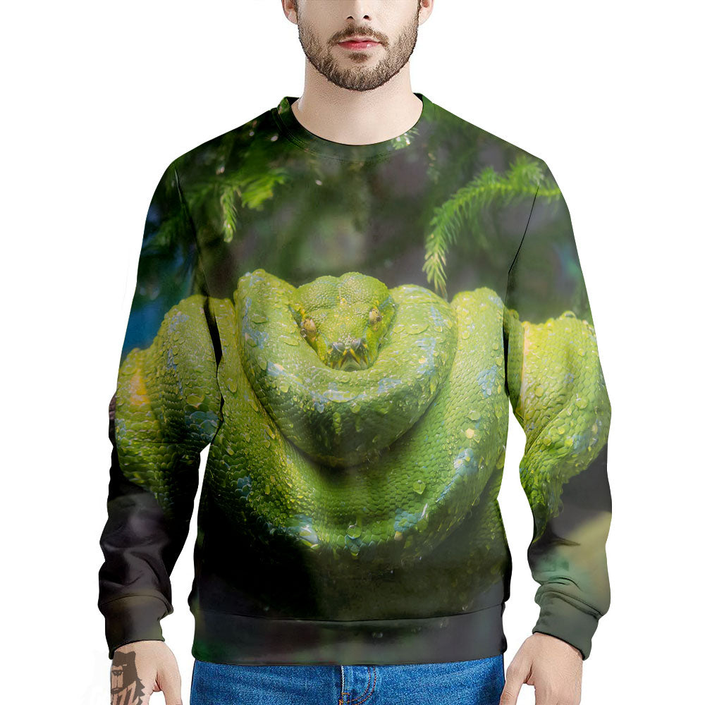 Python Snake Green Tree Print Men's Sweatshirt-grizzshop