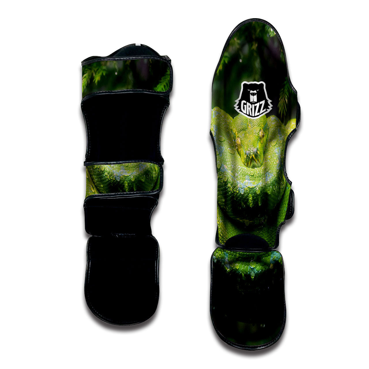 Python Snake Green Tree Print Muay Thai Shin Guards-grizzshop