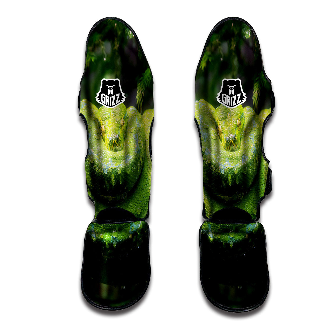 Python Snake Green Tree Print Muay Thai Shin Guards-grizzshop