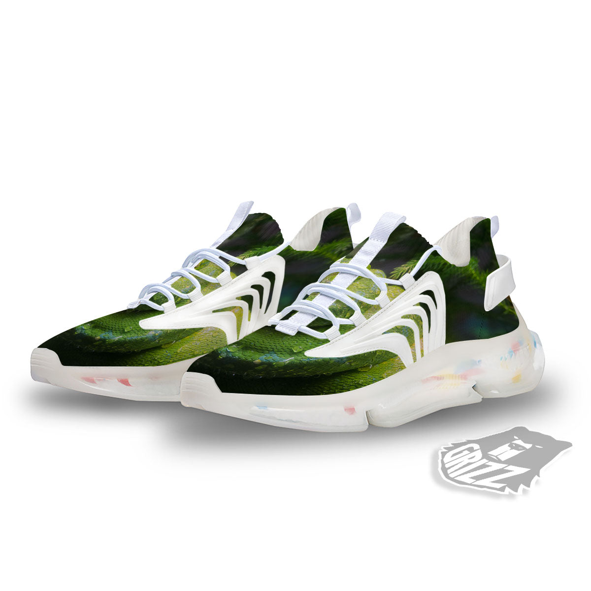 Python Snake Green Tree Print White Gym Shoes-grizzshop