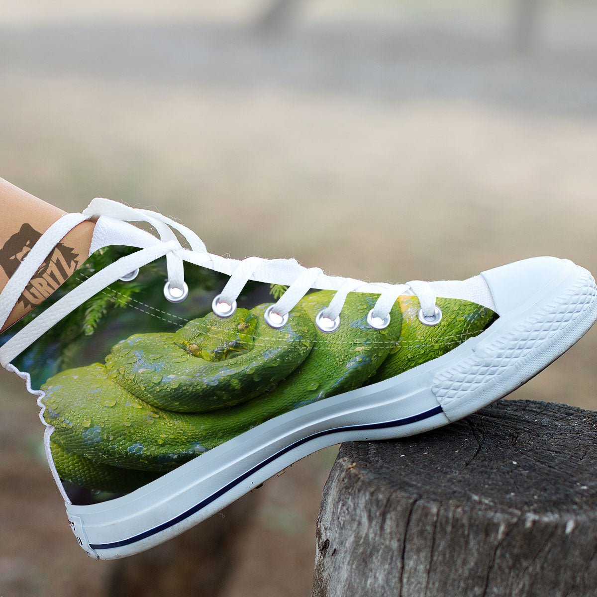 Python Snake Green Tree Print White High Top Shoes-grizzshop