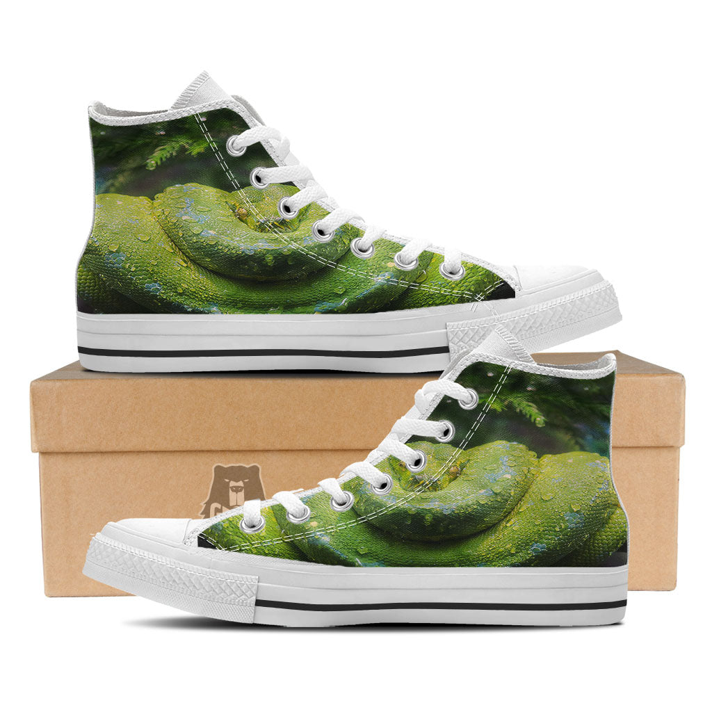 Python Snake Green Tree Print White High Top Shoes-grizzshop