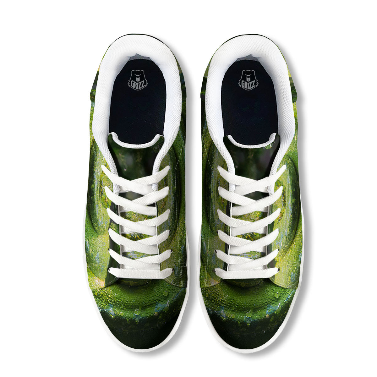 Python Snake Green Tree Print White Low Top Sneakers-grizzshop