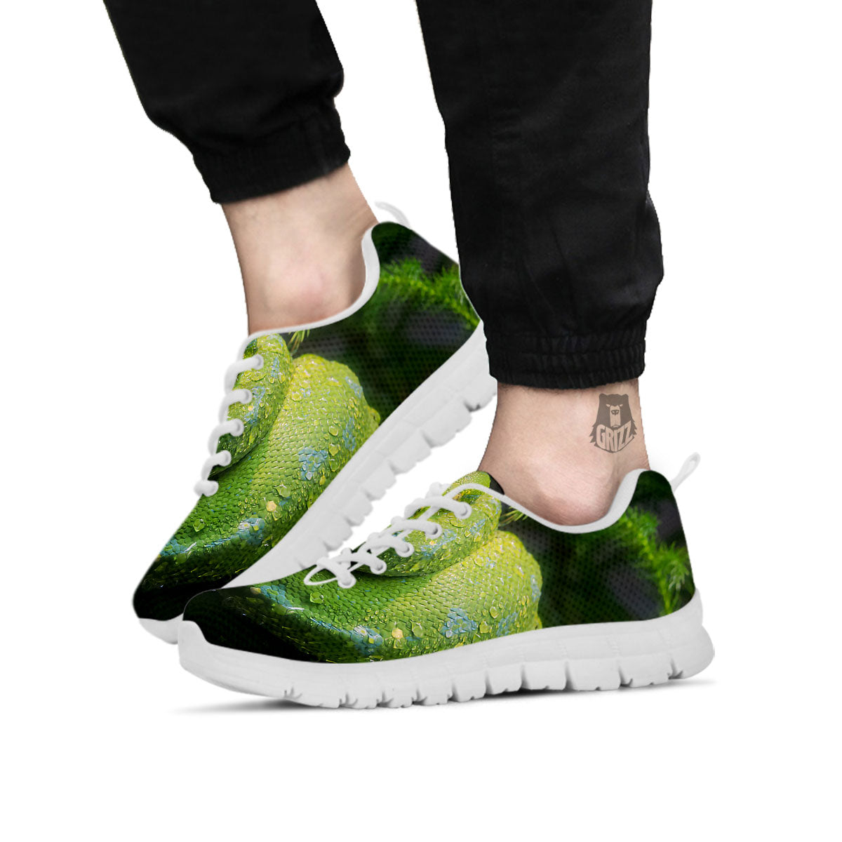 Python Snake Green Tree Print White Sneaker-grizzshop