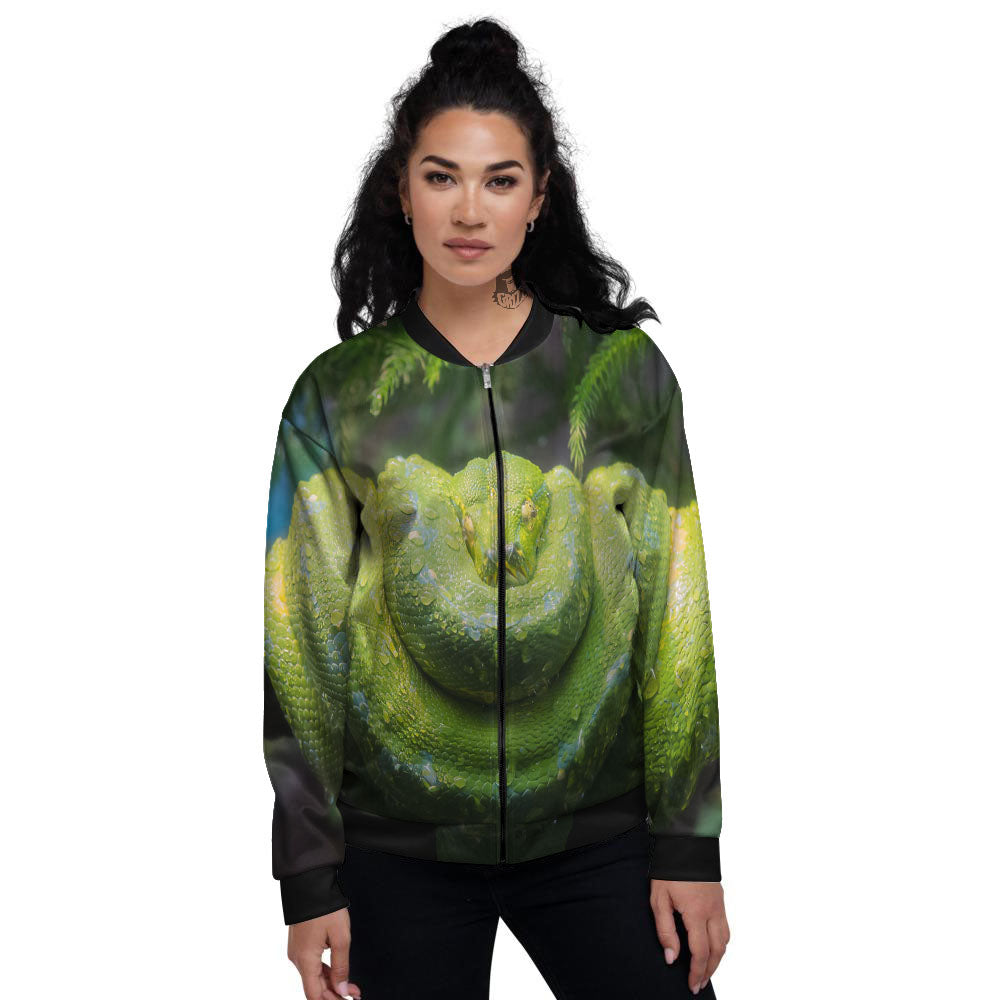 Python Snake Green Tree Print Women's Bomber Jacket-grizzshop