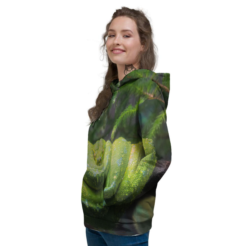 Python Snake Green Tree Print Women's Hoodie-grizzshop
