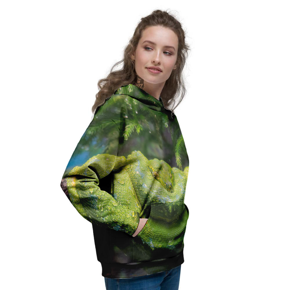 Python Snake Green Tree Print Women's Hoodie-grizzshop