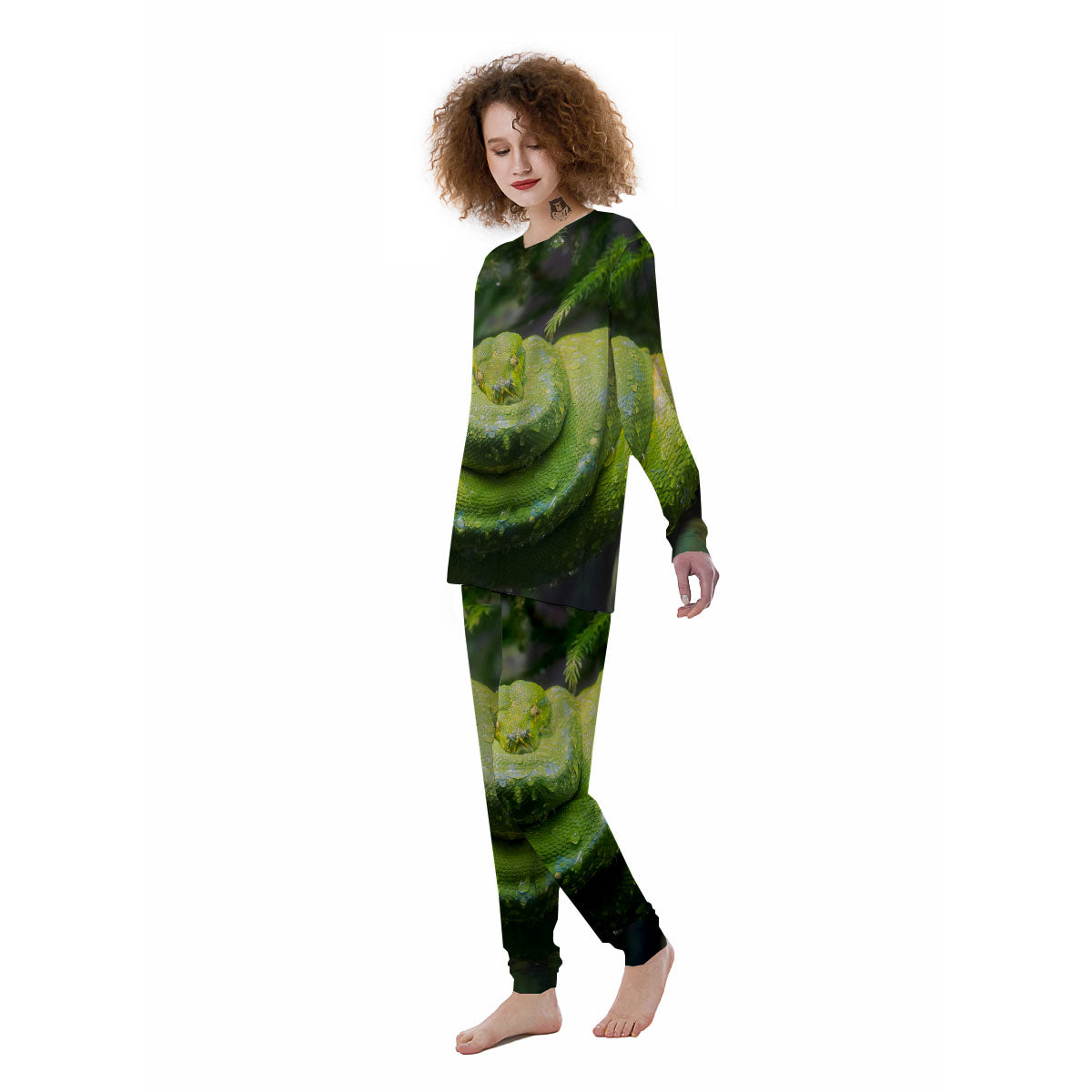 Python Snake Green Tree Print Women's Pajamas-grizzshop