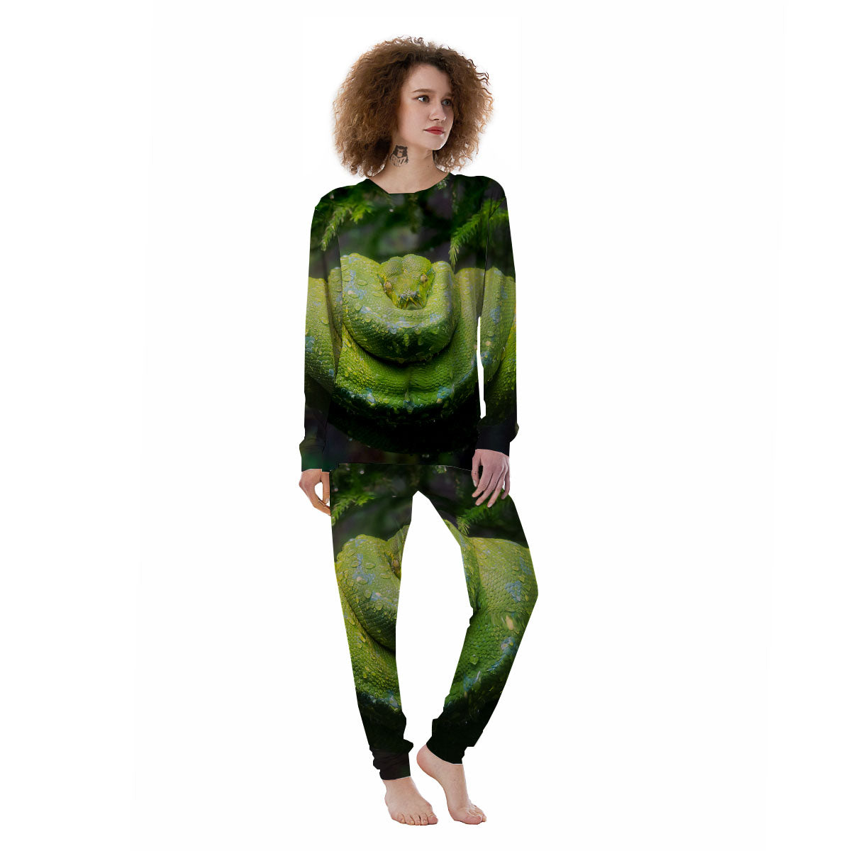 Python Snake Green Tree Print Women's Pajamas-grizzshop