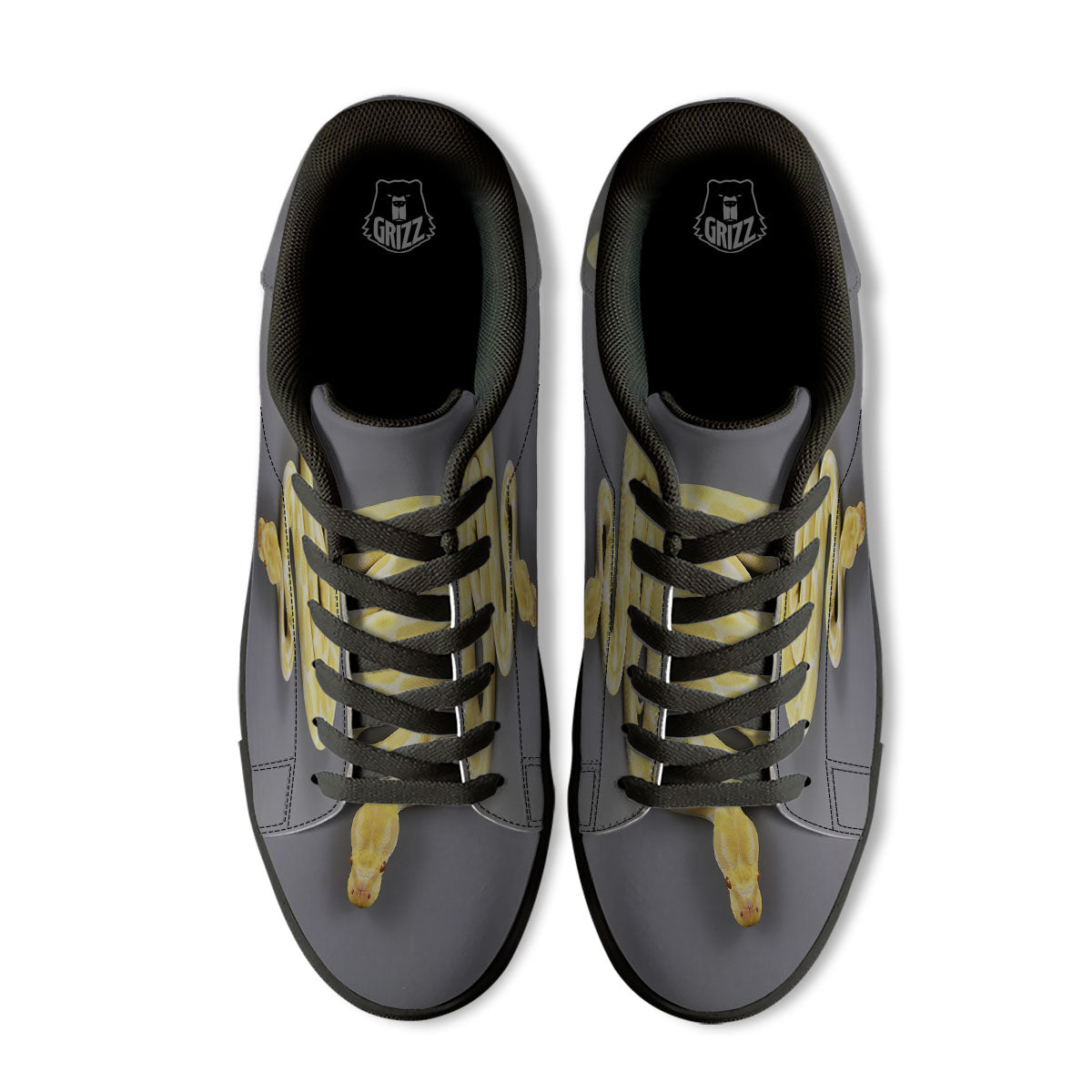 Python Snake Yellow And White Print Black Low Top Sneakers-grizzshop