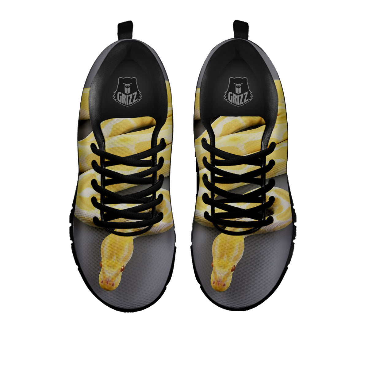 Python Snake Yellow And White Print Black Sneaker-grizzshop