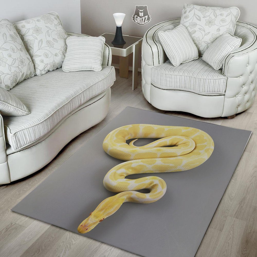 Python Snake Yellow And White Print Floor Mat-grizzshop
