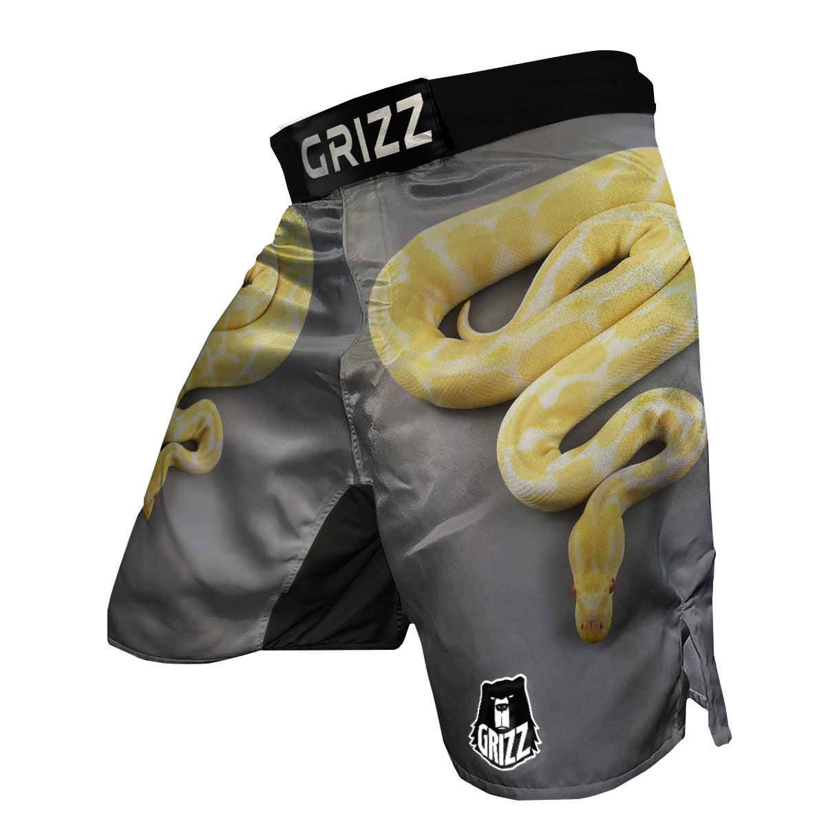 Python Snake Yellow And White Print MMA Shorts-grizzshop