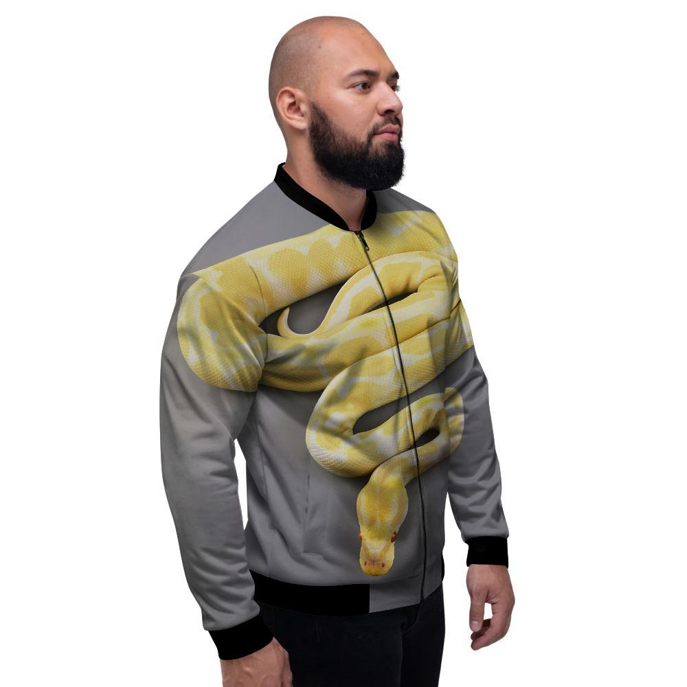 Python Snake Yellow And White Print Men's Bomber Jacket-grizzshop
